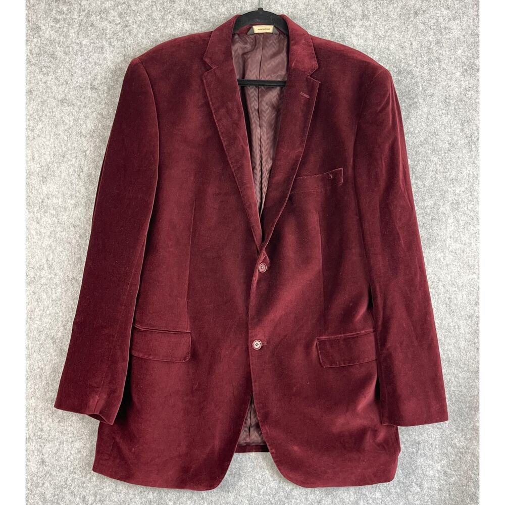 Camiloni Italia Velvet Blazer Sport Coat Mens 44L‎ Burgundy Red 2 Button Cotton
